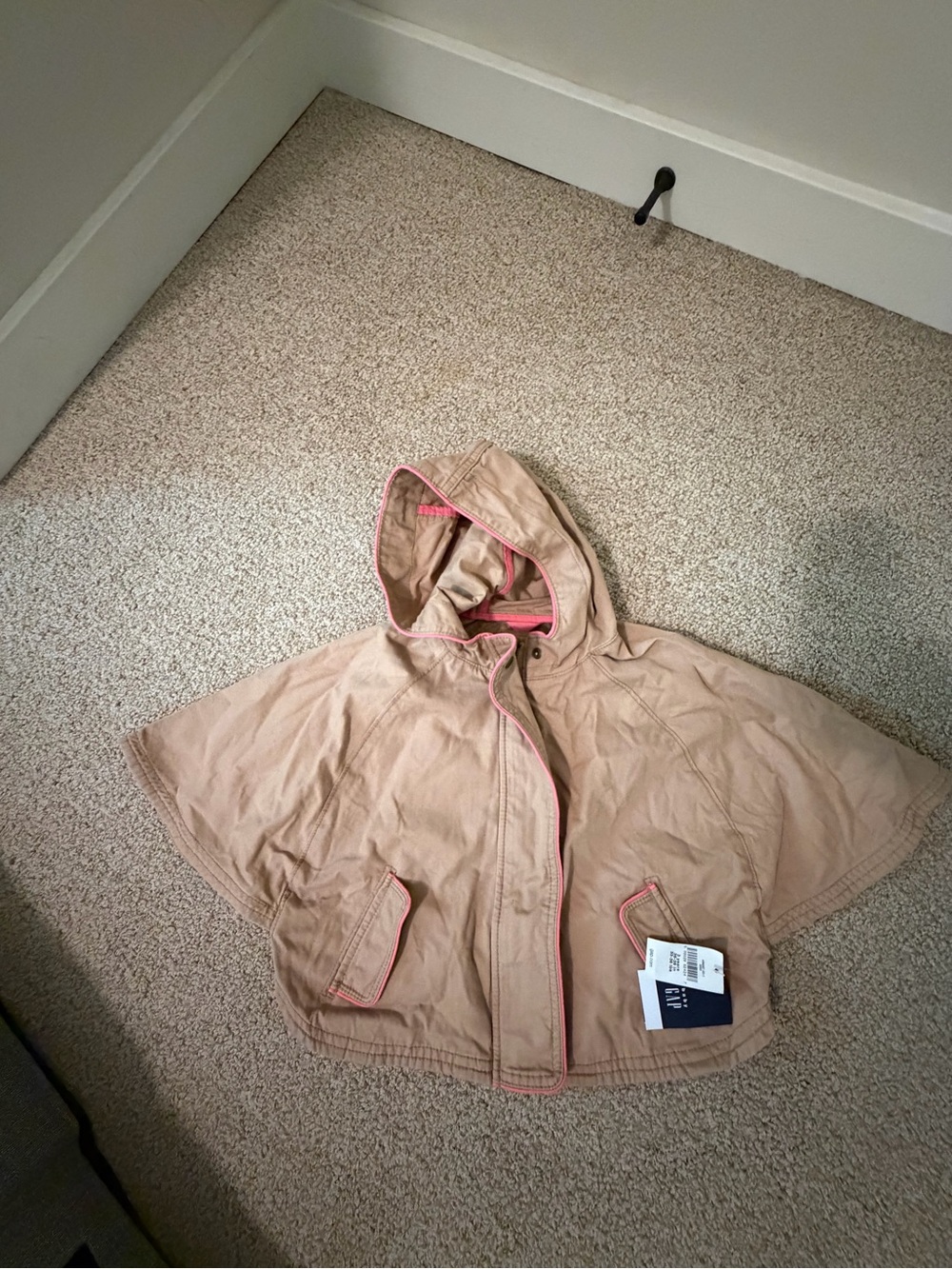 GAP Beige Hooded Cape with Pink Trim